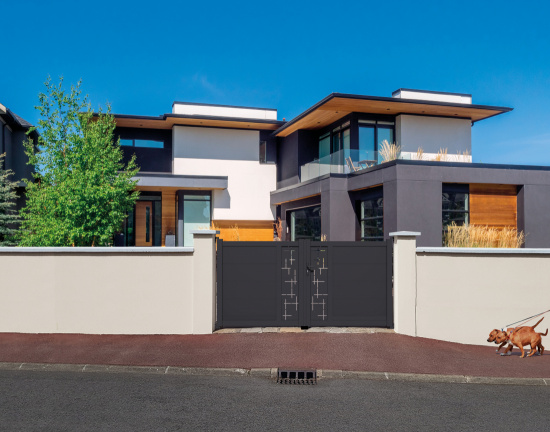 Portail TEMPERA avec d&eacute;co Line en ALU