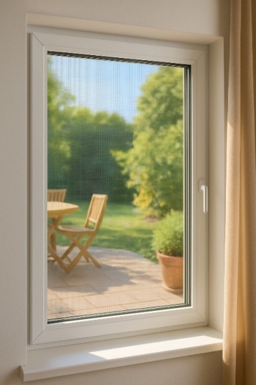 Moustiquaire fixe sur fenêtre.