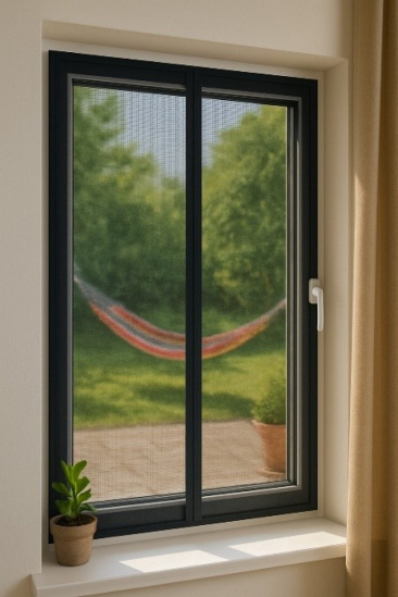 Moustiquaire amovible sur fenêtre.