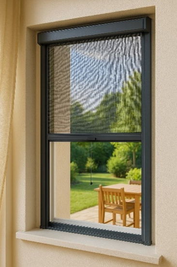 Moustiquaire &agrave; enroulement vertical.