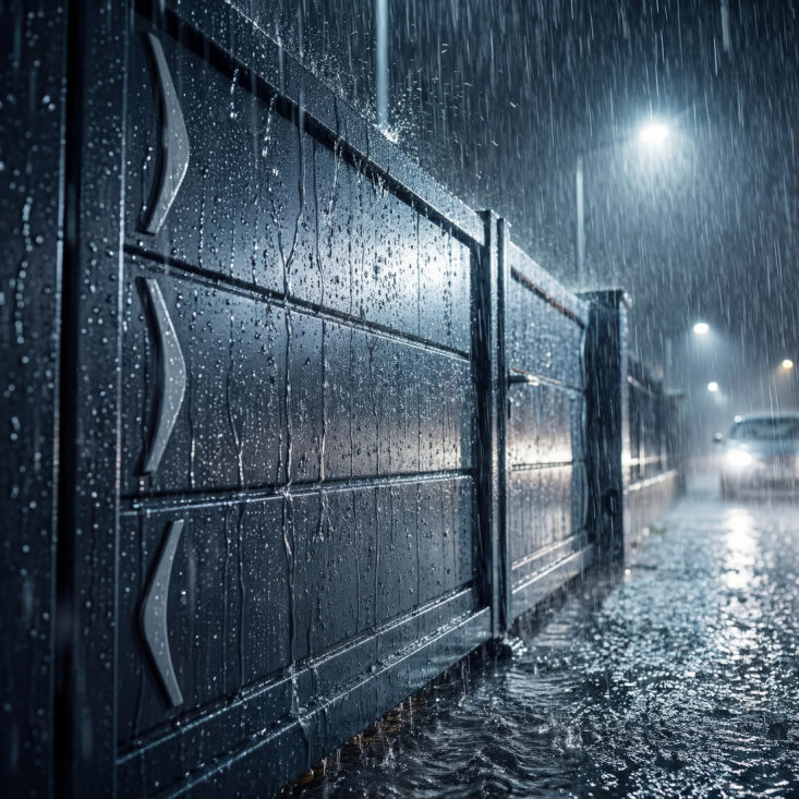 Portail sous la pluie